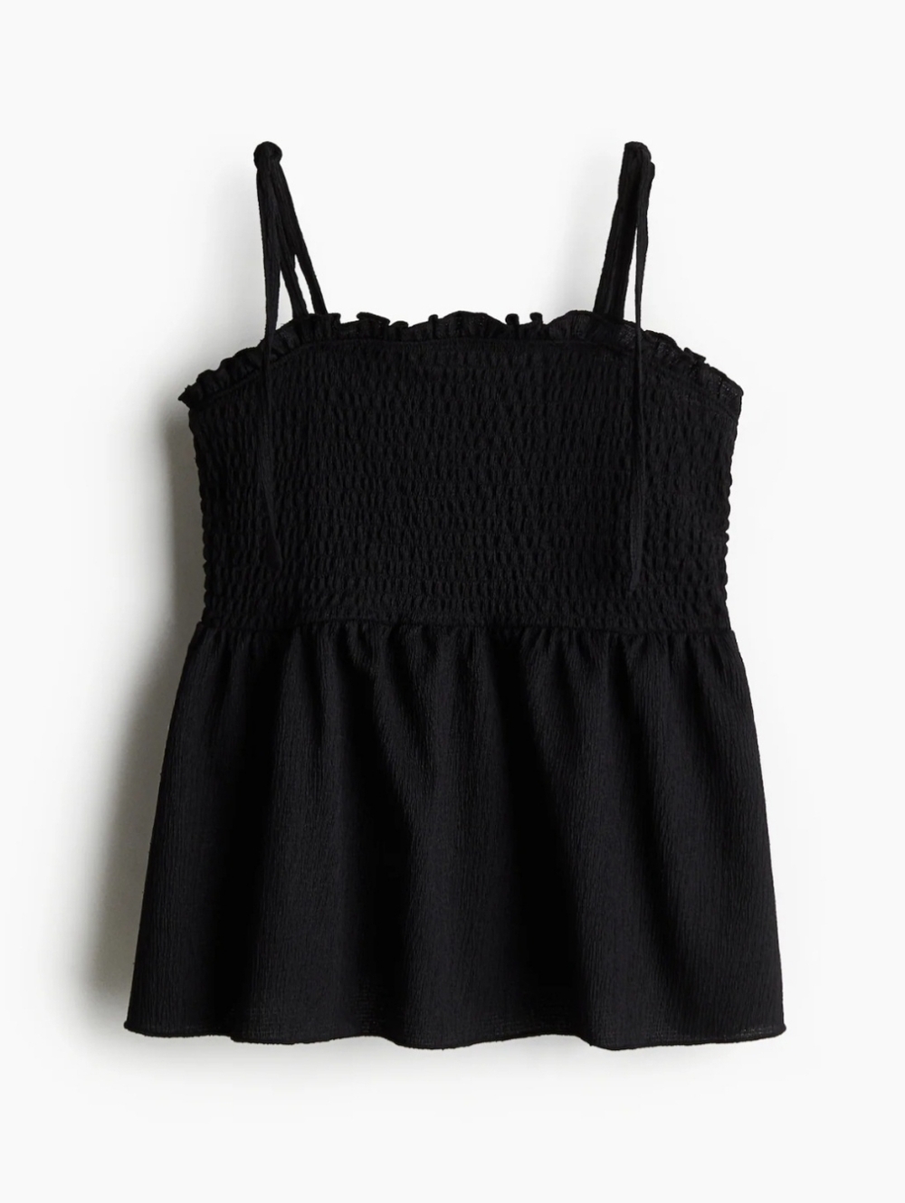 Black Smocked Cami Top with Adjustable Straps